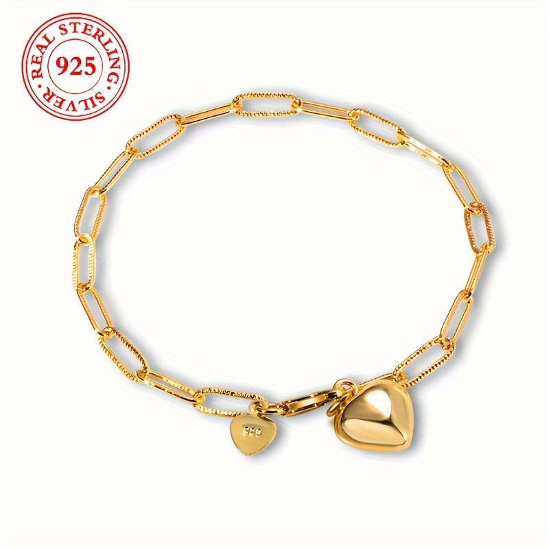 925 Silvery Paper Clip Chain Women's Bracelet